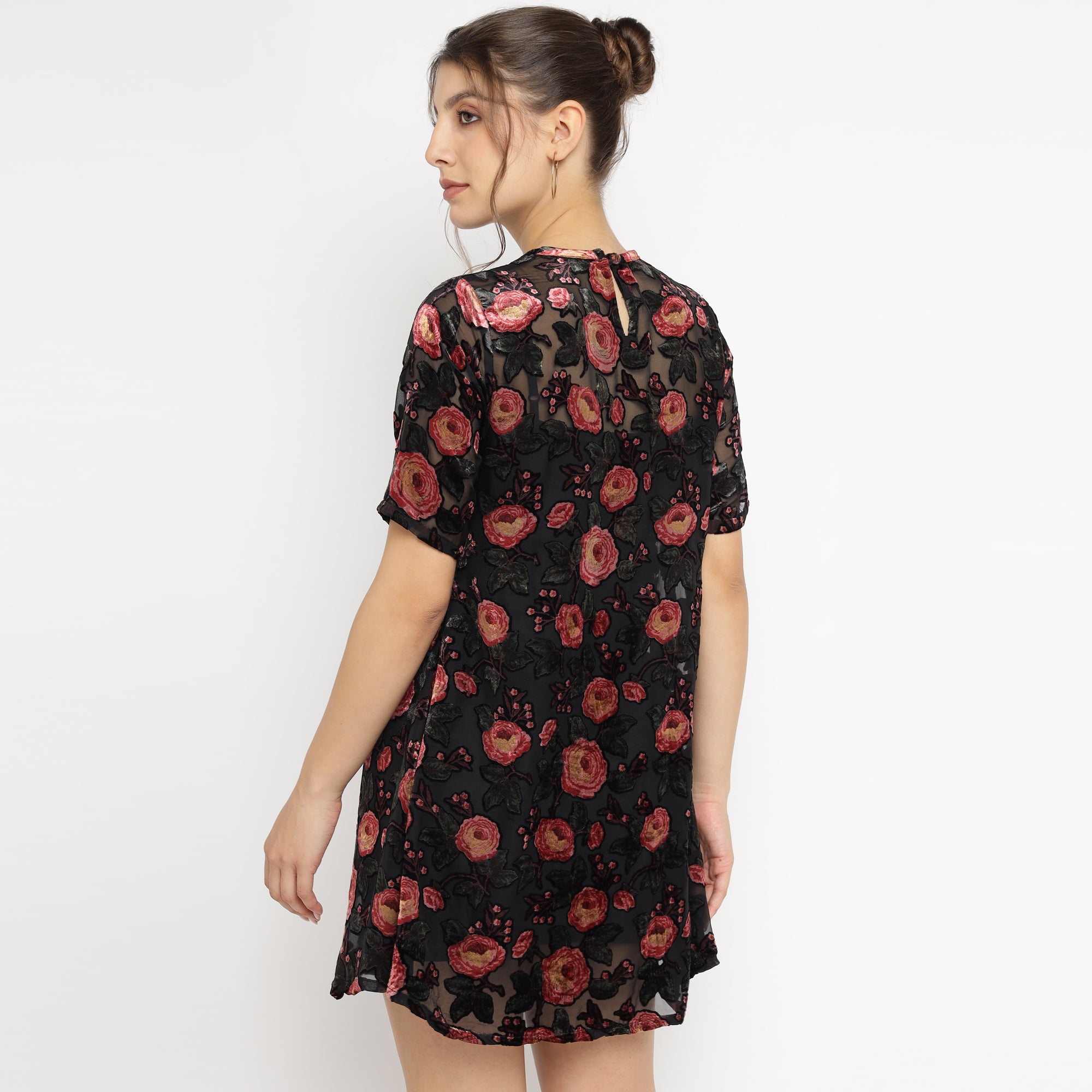 Red – Floral Summer Velvet Shift Dress